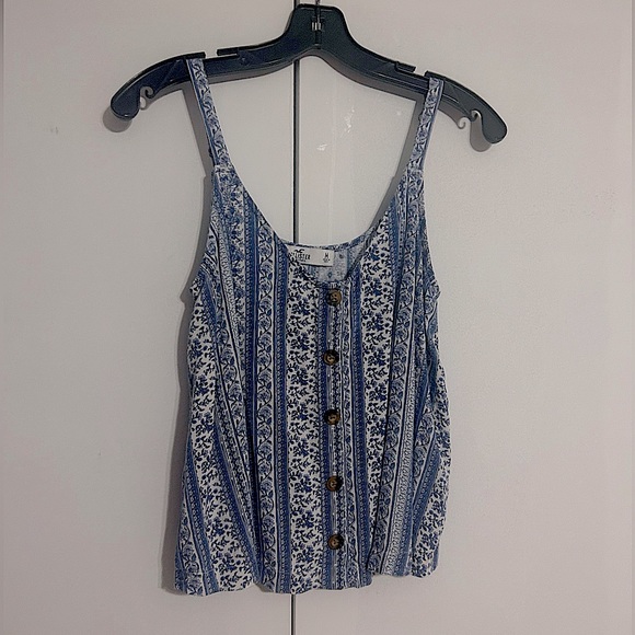 Blue and white patchwork Hollister tank top. Women’s size medium. - Picture 1 of 1
